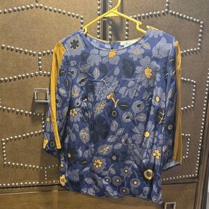 Boden Blue and Yellow Floral Blouse